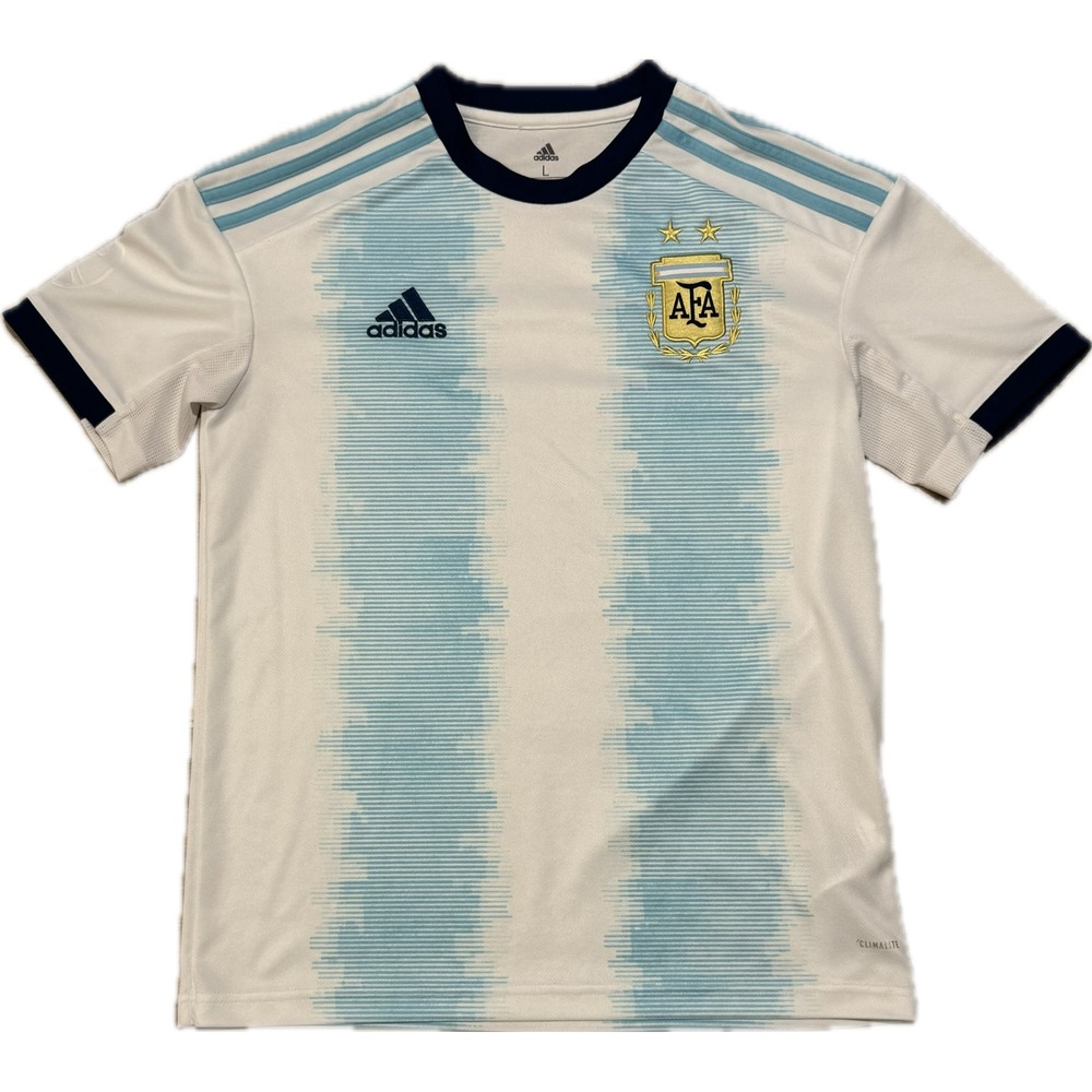Adidas Argentina Soccer Jersey Youth Large AFA Climalite White Blue Stripe Shirt